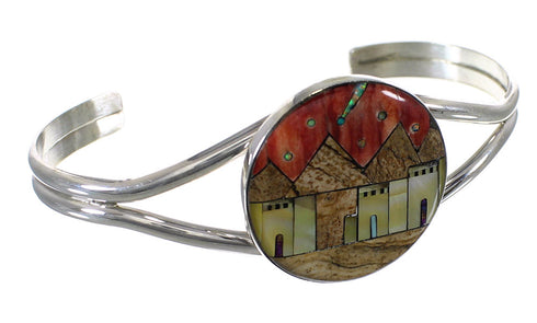 Sterling Silver Multicolor Native American Design Cuff Bracelet VX63898